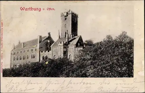 Relief Ak Lutherstadt Eisenach in Thüringen, Ansicht der Wartburg von Osten