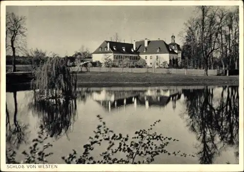 Ak Triesdorf Weidenbach Mittelfranken, Wasserpartie mit Blick auf Schloss von Westen