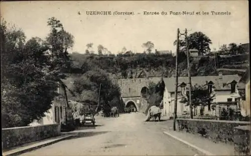 Ak Uzerche Corrèze Frankreich, Entree du Pont Neuf et les Tunnels, Straßenpartie, Tunnel