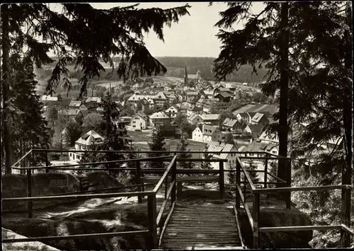 Ak Bischofsgrün im Fichtelgebirge, Blick auf Ortschaft vom Hügelfelsen