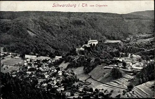 Ak Schwarzburg im Schwarzatal Thüringen, Blick vom Trippstein auf den Ort mit Umgebung