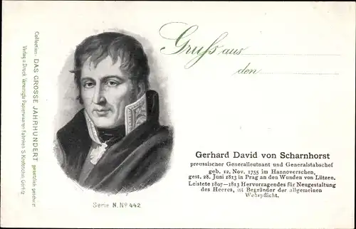 Ak Gerhard David von Scharnhorst, Preuß. Generalleutnant und Geleralstabschef, Portrait