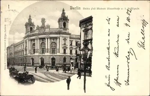 Ak Berlin Mitte, Reichspostmuseum, Mauerstraße Ecke Leipziger Straße, Passanten