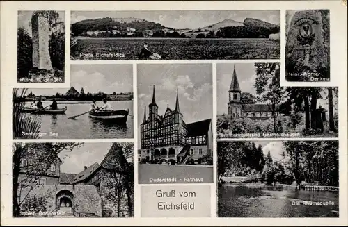 Ak Duderstadt Eichsfeld Niedersachsen, Ruine Wildungen, H. Werner Denkmal, Rathaus