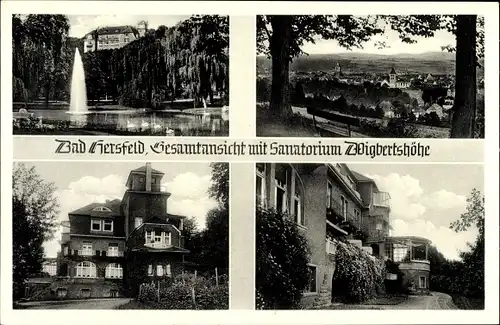 Ak Bad Hersfeld in Hessen, Gesamtansicht mit Sanatorium Wigbertshöhe, Weiher mit Fontäne