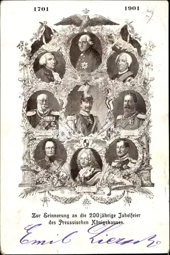 Ak 200jährige Jubelfeier des Preußischen Königshauses, Portraits, Wilhelm II., Wilhelm I., Friedrich
