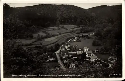Ak Schwarzburg im Schwarzatal Thüringen, Blick vom Schloss nach dem Buschbachtal