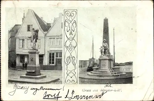 Ak Münster in Westfalen, Kiepenkerl und Hafendenkmal