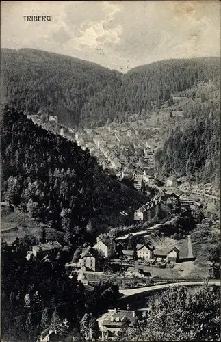Ak Triberg im Schwarzwald, Blick ins Tal mit Bahnstrecke