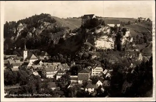 Ak Pottenstein im Kreis Bayreuth Oberfranken, Blick auf Ortschaft und Umgebung