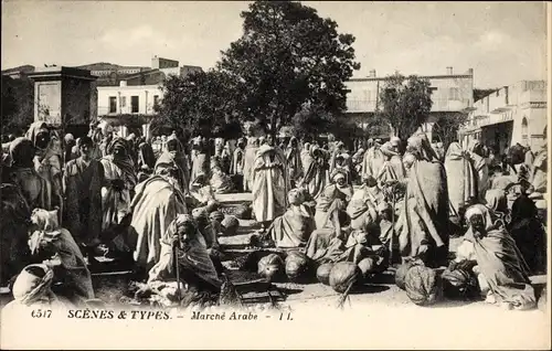 Ak Scenes et Types, Marché Arabe, Araber auf dem Marktplatz, Maghreb, Händler