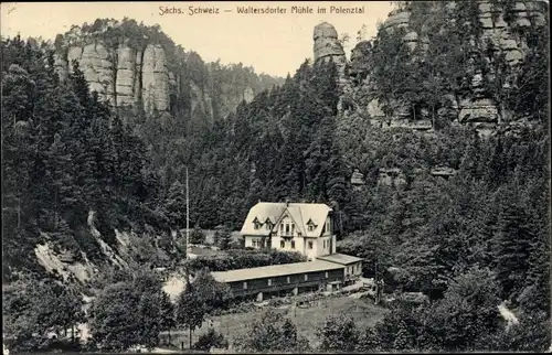 Ak Waltersdorf Bad Schandau an der Elbe, Waltersdorfer Mühle im Polenztal