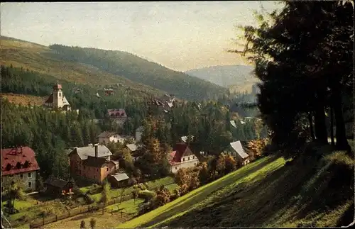 Ak Kipsdorf Altenberg im Erzgebirge, Blick von Ober Kipsdorf nach Tal Kipsdorf u. d. Höhenzügen