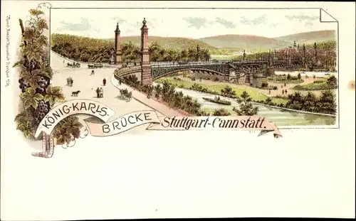 Litho Cannstatt Stuttgart in Baden Württemberg, Blick auf die König Karls Brücke
