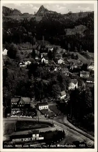 Ak Oybin in Sachsen, Blick vom Ringweg nach dem Scharfenstein