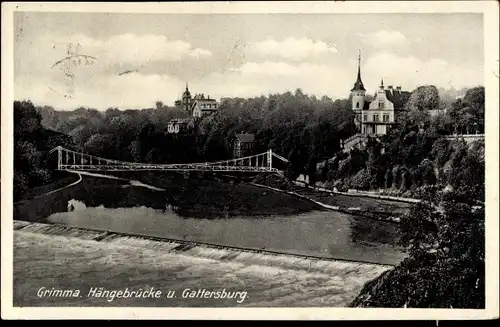 Ak Grimma in Sachsen, Blick auf die Hängebrücke, Gattersburg