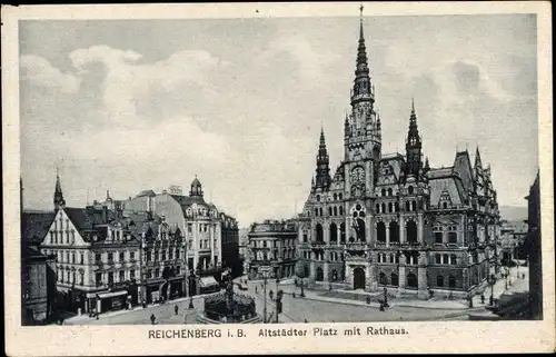Ak Liberec Reichenberg Stadt, Altstädter Platz mit Rathaus