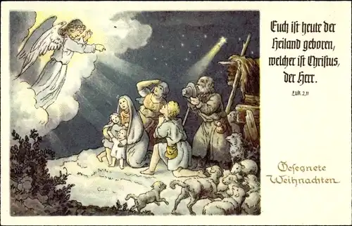 Ak Glückwunsch Weihnachten, Psalm Luk. 2, 11, Euch ist heute der Heiland geboren, Engel