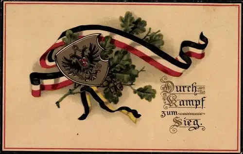Wappen Litho Durch Kampf zum Sieg, Patriotik Kaiserreich, Eichenlaub