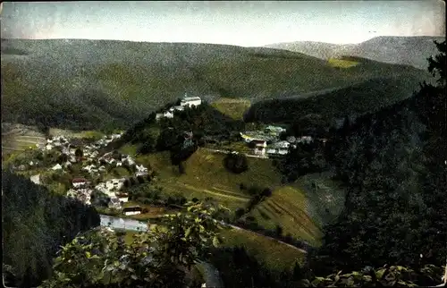 Ak Schwarzburg im Schwarzatal Thüringen, Blick auf den Ort mit Umgebung