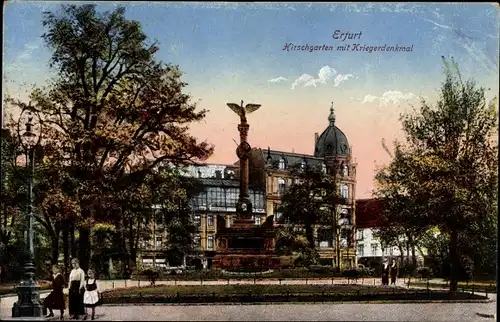 Ak Erfurt in Thüringen, Hirschgarten mit Kriegerdenkmal