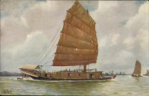 Künstler Ak Rave, Chr., Marinegalerie Nr 12, Passagierboot auf dem Kantonfluss, China