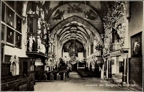 Ak Schleiz im Vogtland Thüringen, Inneres der Bergkirche, Orgelseite