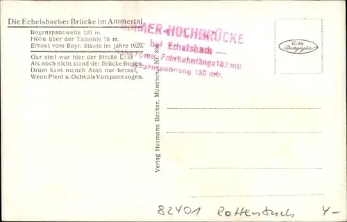 Ak Rottenbuch Oberbayern, Die Eschelsbacher Brücke im Ammertal, Brückenpfeiler