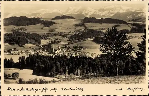 Ak Weiler Simmerberg im schwäbischen Kreis Lindau Bodensee, Blick von der Lindenberger Höhe