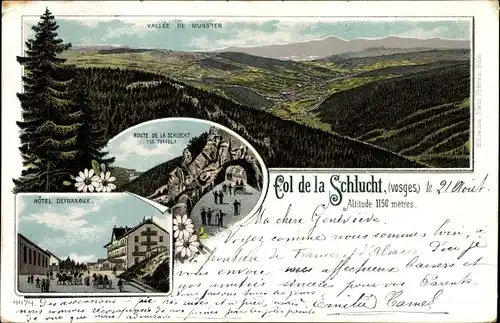 Litho Neubois Gereuth Elsass Bas Rhin, Col de la Schlucht, Vallee de Munster, Hotel Defranoux