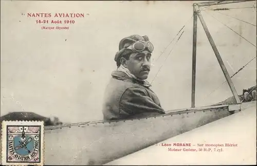 Ak Nantes Aviation 1910, Léon Morane, Sur Monoplan Blériot, Moteur Gnôme