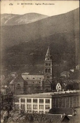 Ak Munster Münster Elsaß Elsass Haut Rhin, Eglise Protestante, Blick auf Evang. Kirche