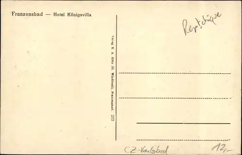 Ak Františkovy Lázně Franzensbad Reg. Karlsbad, Hotel Königsvilla