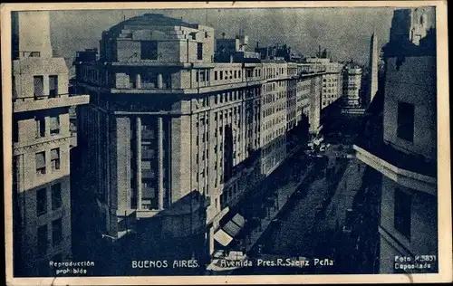 Ak Buenos Aires Argentinien, Avenida Pres. R. Saenz Pena, Straßenpartie, Obelisk