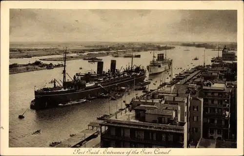 Ak Port Said Ägypten, Entrance of the Suez Canal, Blick auf den Suezkanal, Dampfer