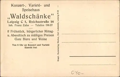 Ak Leipzig in Sachsen, Konzerthaus Waldschänke, Inh. Franz Zahn, Reichsstraße 16, Piano, Schlagzeug