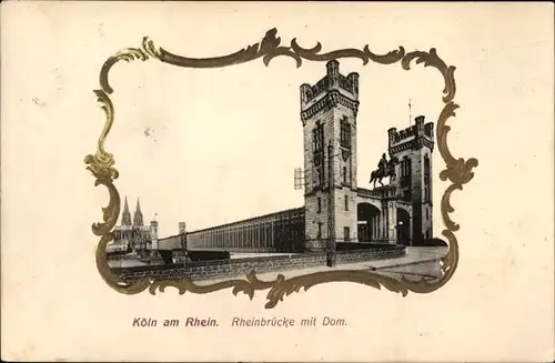 Präge Passepartout Ak Köln am Rhein, Rheinbrücke mit Dom