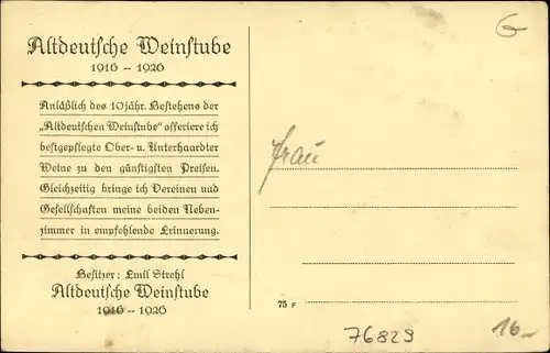 Ak Landau in der Pfalz, Altdeutsche Weinstube, Bes. Emil Strehl, Innenansicht