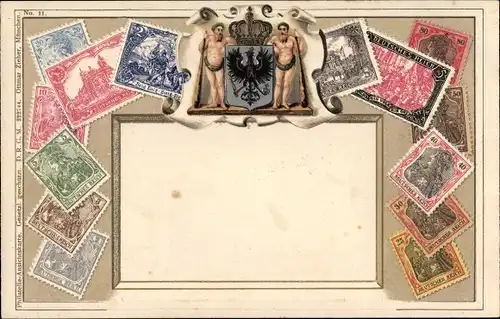 Präge Briefmarken Ak Deutsches Reich, Wappen, Seid Einig