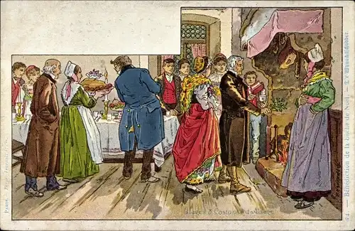 Künstler Ak Kauffmann, P., Usages et Costumes d'Alsace, Bénédiction de la bûche de Noel