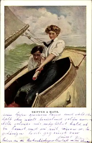 Künstler Ak Underwood, Clarence, Skipper and Mate, Liebespaar in einem Segelboot