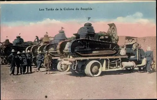 Ak Soueida As Suwayda Syrien, Les Tanks de la Colone, Französische Panzer, Syrische Revolution 1925