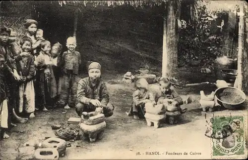 Ak Hanoi Tonkin Vietnam, Fondeurs de Cuivre, Kupferschmelzöfen