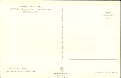 Ak Tabarz im Thüringer Wald, FDGB Erholungsheim Theo Neubauer, Musikzimmer