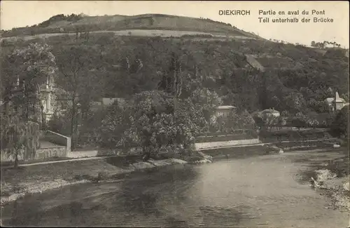 Ak Diekirch Luxemburg, Teil unterhalb der Brücke, Flusspartie