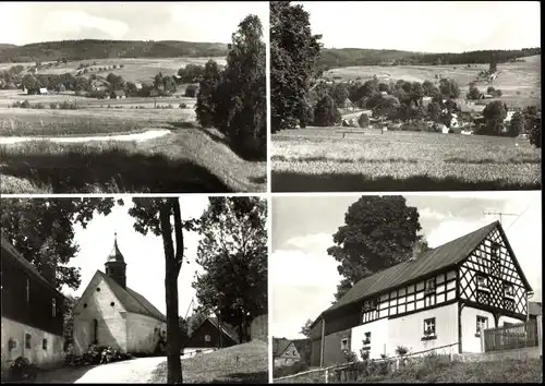 Ak Raun Bad Brambach im Vogtland, Blick zum Ort mit Umgebung, Kirche, Fachwerkhaus