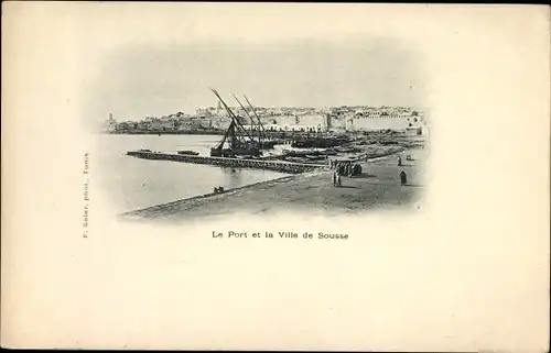 Ak Sousse Tunesien, Le Port et la Ville, Blick auf Hafen und Stadt