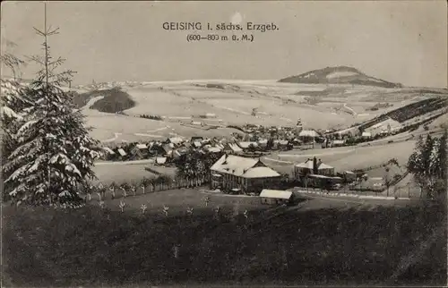 Ak Geising Altenberg Erzgebirge, Blick auf den Ort mit Umgebung im Winter