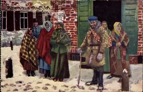 Künstler Ak Typen aus Russisch Polen, Bauern in Winterkleidung