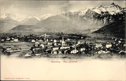 Ak Monthey Kt. Wallis Schweiz, Vue generale, Panorama von Ort und Umgebung